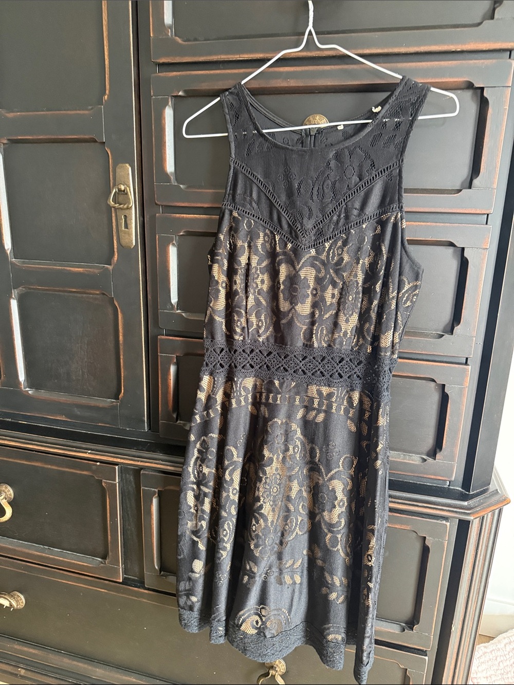 Black Lace Overlay A-Line Dress